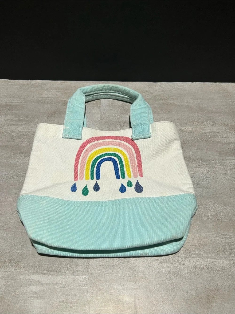 Kids Canvas Rainbow Tote Bag in Light Teal and White